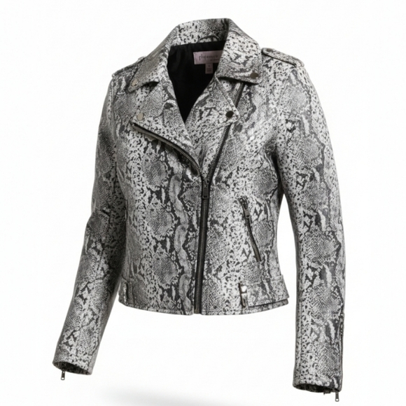 Philosophy Faux Leather Snakeskin Moto Jacket Cropped Edgy Layers Womens Medium - Picture 1 of 8